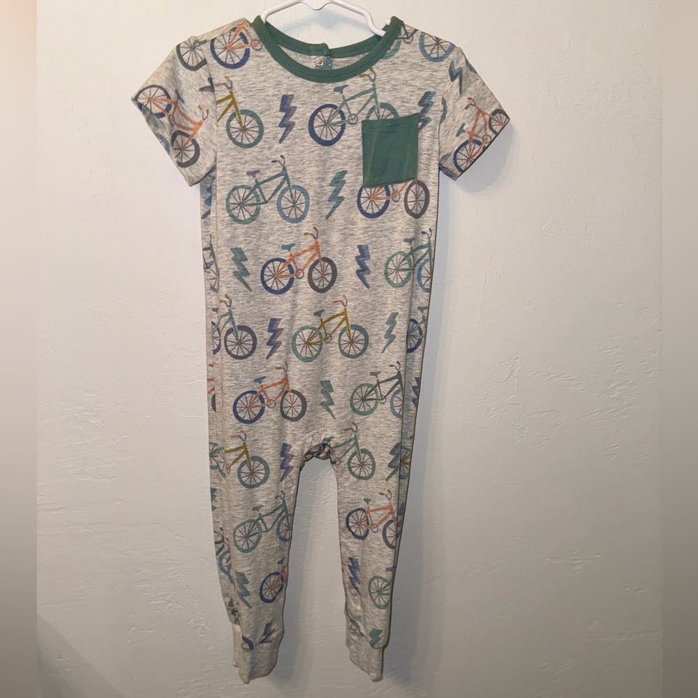🚲 Bicycle Bamboo Little Sleepies Grey Short Sleeve One Piece Button Romper